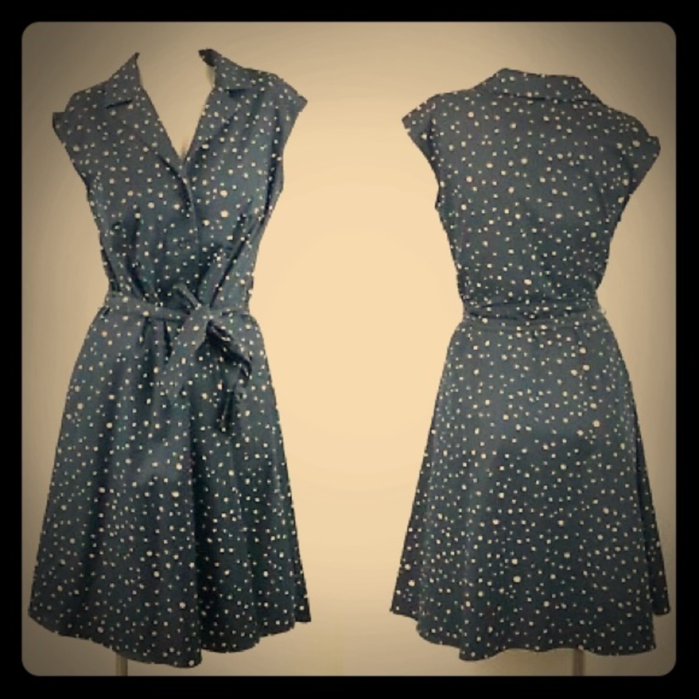 Ann Taylor navy/white polka dot fit&flair dress